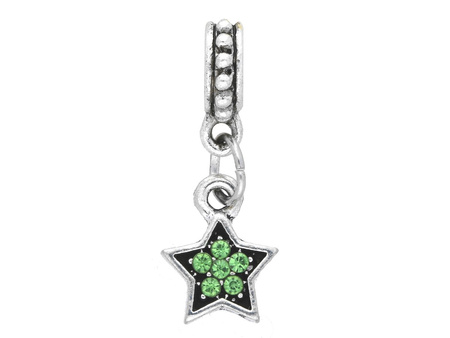Gwiazdka Glamm™ / zawieszka charms / 6 cyrkonii / 23x9x8.5mm / srebrny, Peridot / 1szt