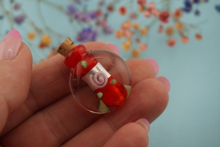 Fiolka przezroczysta / czerwony / szkło lampwork / 30x25mm / 1szt