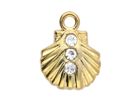 Muszla Glamm™ / zawieszka charms / 3 cyrkonie / 11x9x2.5mm / KC Gold / 4szt