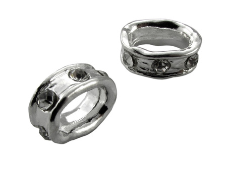 Przekładka owalna z cyrkoniami / kolor srebrny, oksydowany / 7x17x14mm / otwór 8x12mm