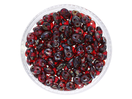 SuperDuo™ / 2.5x5mm / Picasso Silver / Siam Ruby / 10g / ~140szt