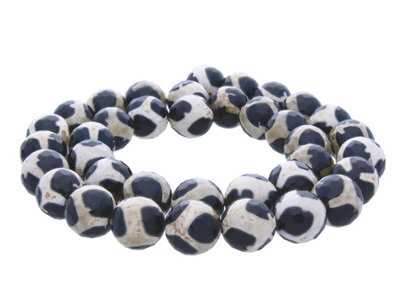Agat Tybetański / kula fasetowana / 10mm / czarno-beżowy / 38szt