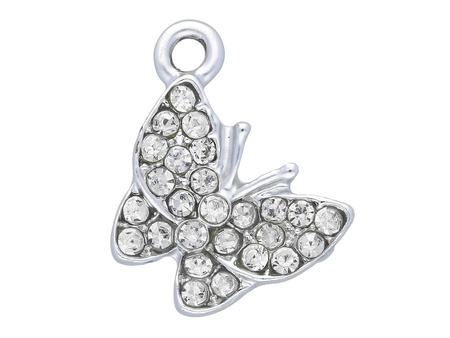 Motyl Glamm™ / zawieszka charms / 26 cyrkonii / 16x19x3.5mm / satynowy srebrny / 1szt