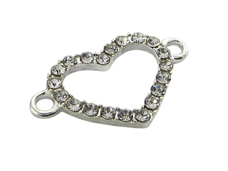 Serce, łącznik z cyrkoniami / kolor jasny srebrny / 26x15mm / otwór 2,5mm