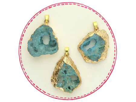 Agat druzy / zawieszka w okuciu / plaster nieregularny / 40x31x8mm / niebieski / 1szt