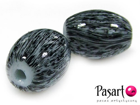 Koraliki szklane powlekane, czarno-szare / owal / 14x10mm / otwór 1,5mm / 6szt