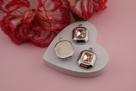 Zawieszka prostokąt z cyrkonią / 13x15mm / srebrny / 1szt