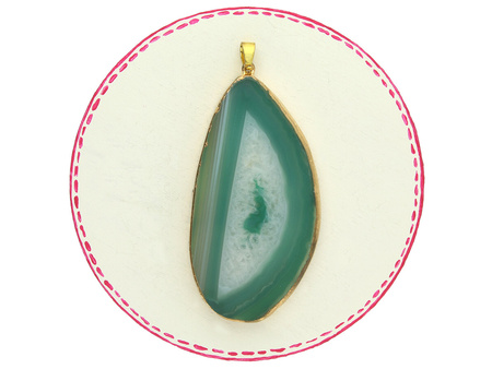 Agat / zawieszka w okuciu / plaster nieregularny / 67x39x5mm / zielony / 1szt