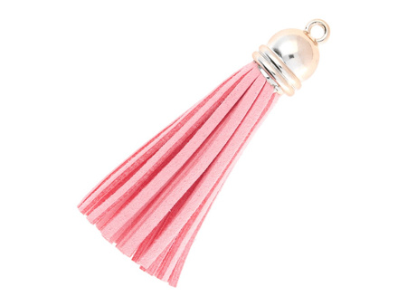 Chwost z rzemienia zamszowego / z końcówką / 56mm / KC Gold, jasny różowy / uchwyt 2mm / 1szt