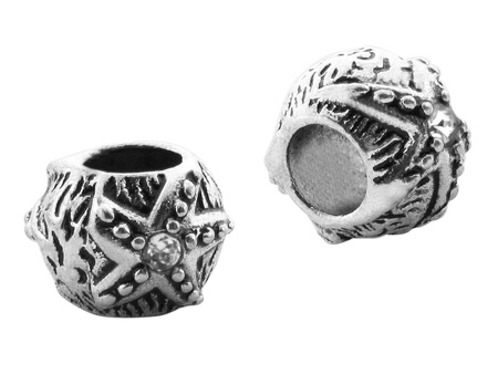 Przekładka rozgwiazda z 2 cyrkoniami 8x12mm / kolor srebrny / otwór 5mm / 1szt