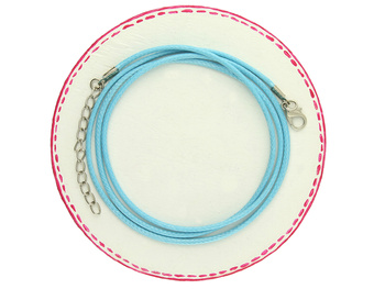 Baza naszyjnika / sznurek woskowany, metal / błękitny / grubość 2mm, dł. 70+5cm / 1szt