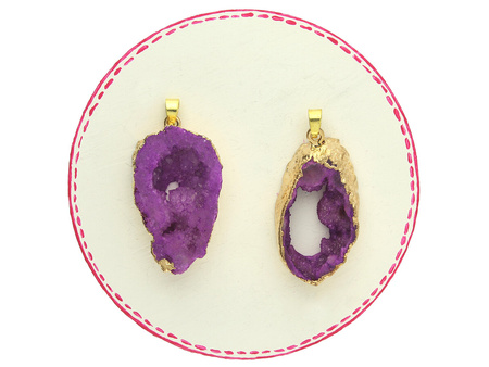 Agat druzy / zawieszka w okuciu / plaster nieregularny / 44x24x10mm / fioletowy / 1szt