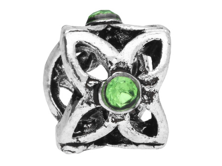 Kwiat Glamm™ / przekładka / 3 cyrkonie / 8x10x10mm / srebrny, Peridot / otwór 5mm / 2szt