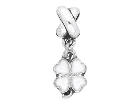 Koniczynka FancyCharm™ / zawieszka charms / 26x9x9mm / srebrny, biały / 1szt
