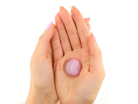 Agat / kaboszon / koło / 30mm / różowy-biały / 1szt