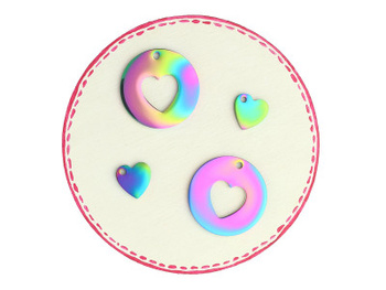 Serce / komplet zawieszek / stal chirurgiczna / 23x23mm, 10x10mm / otwór 1.5mm / rainbow / komplet