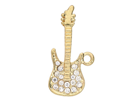Gitara Glamm™ / zawieszka charms / 16 cyrkonii / 34x10x2mm / kolor KC Gold / 1szt