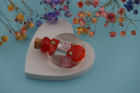 Fiolka przezroczysta / czerwony / szkło lampwork / 30x25mm / 1szt