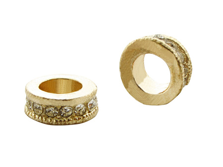 Przekładka oponka z 14 cyrkoniami 3x8mm / kolor złoty, KC Gold / otwór 4mm / 1szt