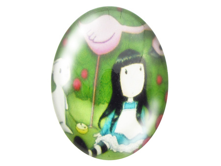 Kaboszony szklane z grafiką, owal 18x25mm PT1511 / zielony / 2szt