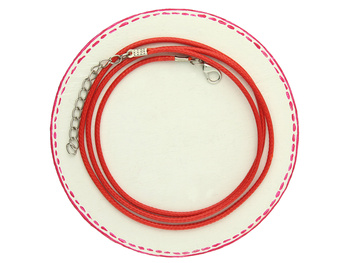 Baza naszyjnika / sznurek woskowany, metal / czerwony / grubość 2mm, dł. 70+5cm / 1szt