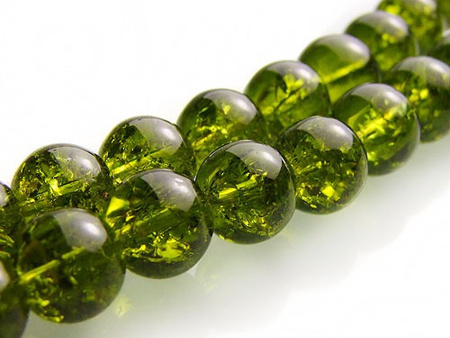Koraliki szklane crackle, kula 10mm - kolor oliwkowy - sznur 86szt.