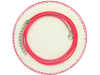 Baza naszyjnika / sznurek woskowany, metal / neonowy różowy / grubość 2mm, dł. 70+5cm / 1szt