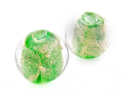 Koraliki szkło weneckie, biało-zielone / kula / 10mm / otwór 2mm / 2szt