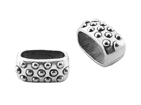 Przekładka, owalna płaska ze wzorem 6x13x9mm / kolor srebrny / otwór 6x10mm / 1szt