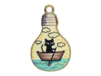 Żarówka z kotem / zawieszka / 25x17mm / metal / złoty, biały / 1szt