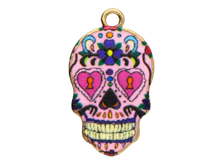 Czaszka SweetCharm™ / zawieszka charms / 23x13x2.5mm / KC Gold, multikolor / 2szt