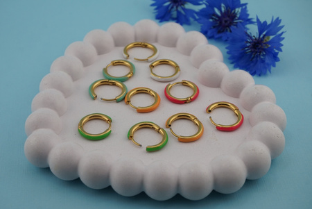 Kolczyki kółka / stal chirurgiczna / 12mm / złoty, zielony / 2szt