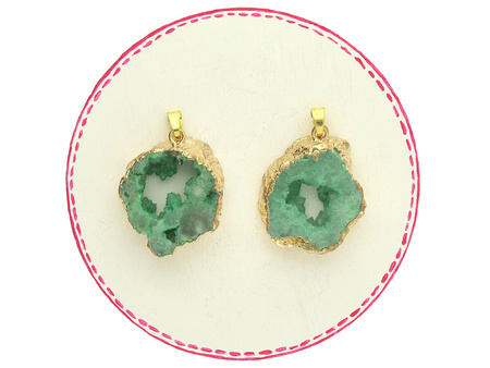 Agat druzy / zawieszka w okuciu / plaster nieregularny / 36x29x9mm / zielony / 1szt