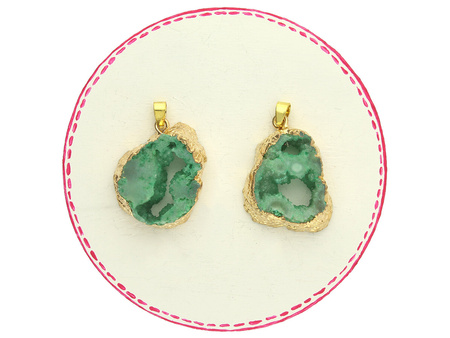 Agat druzy / zawieszka w okuciu / plaster nieregularny / 35x27x10mm / zielony / 1szt