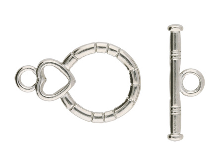 Zapięcie toggle z sercem / stal chirurgiczna / 21x13 + 20x6mm / srebrny / 1szt