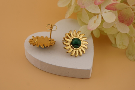 Sztyfty z zielonym oczkiem / stal chirurgiczna / 17mm / złoty / 2szt