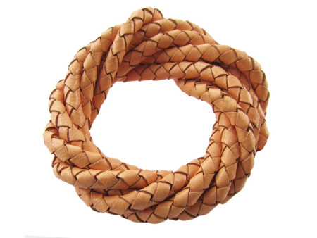 Rzemień naturalny, pleciony, okrągły / morelowy / 4mm / 1m