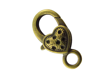 Karabińczyk ozdobny, serce 22mm / kolor antyczny brąz / otwór 4.3mm / 1szt