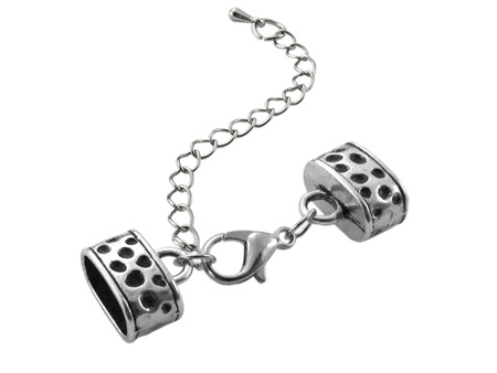 Komplet końcówek owalne ze wzorem z karabińczykiem / kolor srebrny / 9x14,5x13mm / otwór 7x12,5mm