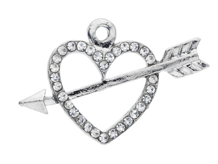 Serce przebite strzałą Glamm™ / zawieszka charms / 32 cyrkonie/ 15x23x2.5mm / srebrny,Crystal /1szt