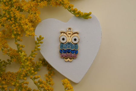 Sowa / multikolor / zawieszka emaliowana / 23x14mm / metal / złoty / 1szt