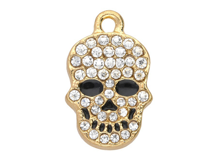 Czaszka Glamm™ / zawieszka charms / 40 cyrkonii / 19x12mm / kolor KC Gold, czarny / 1szt