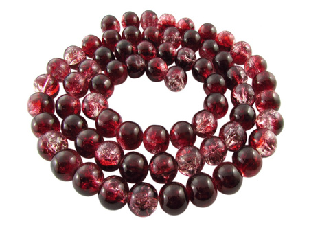 Koraliki szklane crackle / kula / zczerwono-biały / 8mm / otwór 1mm / 1sznur / 110 koralików