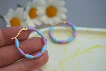 Kolczyki koła emaliowane / stal chirurgiczna / 30mm / złoty-liliowy-niebieski / 2szt