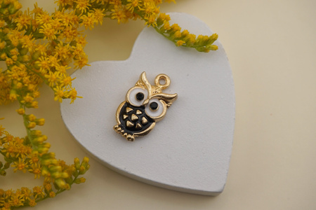 Sowa / czarny / zawieszka emaliowana / 20x11mm / metal / złoty / 1szt