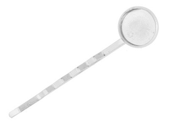 Wsuwka do włosów / z mosiądzu / kaboszon 14mm / 60x16x5mm / srebrny / 2szt
