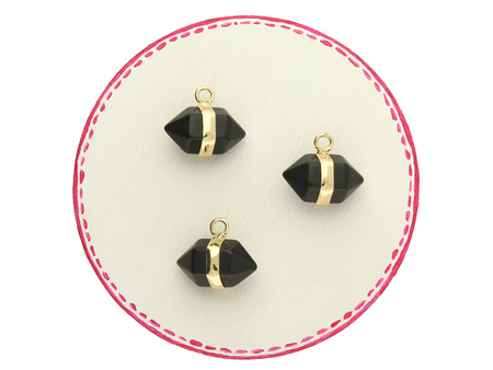 Agat czarny / grot w okuciu / zawieszka / 16x15mm / metal / 1szt