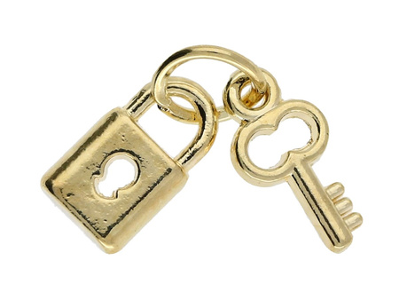 Kłódka z kluczykiem / zawieszka charms / 19x5x2mm / KC Gold / 4szt