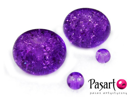 Koraliki szklane crackle, fioletowe / oponka 14x9mm / kulka 4mm / otwór 1mm / 6szt