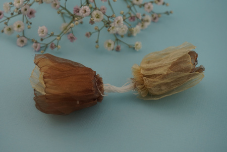 Kwiatek ozdobny / organza / brązowo - kremowy / ok 35mm / zestaw 2szt